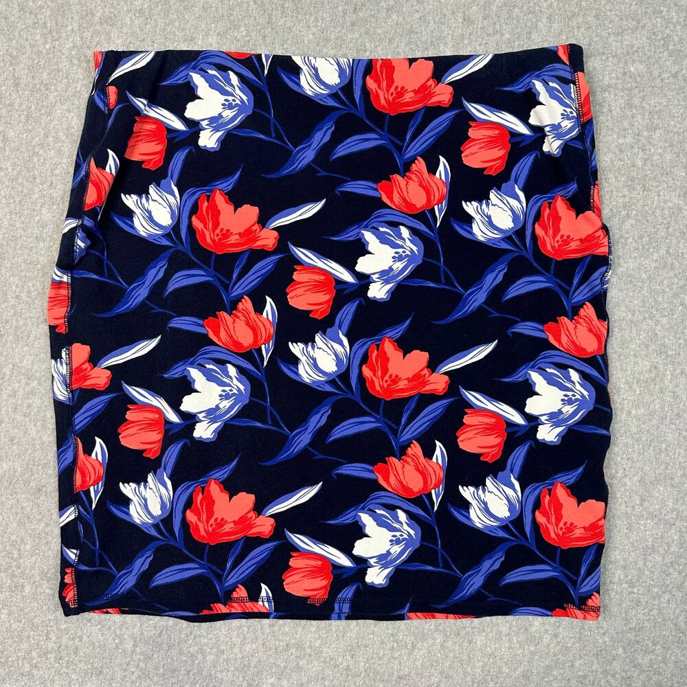 Old Navy Mini Skirt Navy Red WMNS Sz XL Tall Floral Printed Knit Stretch Casual